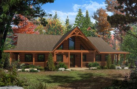 Birchwood Path | Satterwhite Log Homes 1 Story Cabin Floor Plans, One Story Log Homes, Log Home Plans One Story, Satterwhite Log Homes, Log Barndominium, Single Story Log Home Floor Plans, Log Cabin Homes Plans, Cabin Home Plans, Large Log Cabin