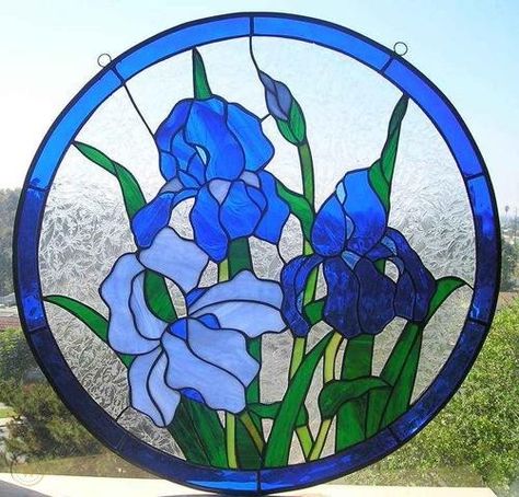 Round Stained Glass Patterns, Stained Glass Patterns Free, Blue Iris, Blue Stain, Stained Glass Flowers, Stained Glass Diy, Stained Glass Crafts, Stained Glass Panel, Piece Of Art