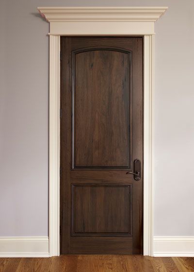 Dark wood Interior Door with white moulding.  I am going to go with darker walls though. Pintu Ganda, Dark Doors, Home Engineering, Modern Wooden Doors, Solid Wood Interior Door, White Molding, Stained Doors, Wooden Door Design, Casa Vintage