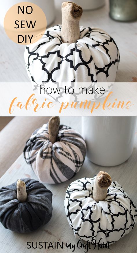 Fabric Pumpkins No Sew, Pumpkin Easy, Fabric Crafts Diy, Scrap Fabric Projects, Foam Pumpkins, Crochet Easy, Scrap Fabric, Autumn Crafts, Fabric Pumpkins