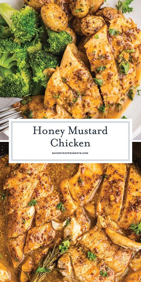 This flavorful Honey Mustard Chicken is an amazing option. Made in one pan, this recipe comes together quickly with pantry ingredients. Easy Honey Mustard, Mustard Chicken Breast, Honey Mustard Chicken Recipes, Easy Baked Chicken Breast, Mustard Chicken Recipes, Oven Roasted Asparagus, Baked Chicken Recipes Easy, Meatless Main Dishes, Honey Mustard Chicken