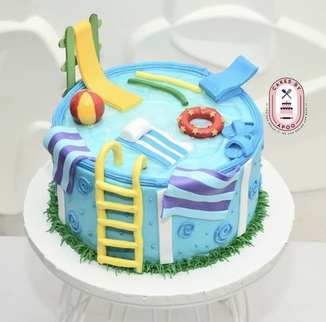 Water Park Cake, Pool Cake Ideas, Pool Party Cake Ideas, Pool Party Birthday Cake, Water Slide Birthday Party, Pool Birthday Cakes, Bday Pool Party, Pool Party Cakes, Pool Cake