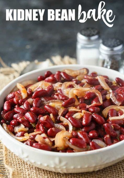 Kidney Bean Bake - Healthy fiber packed deliciousness! This easy casserole is loaded with red kidney beans and onions in a chili flavored sauce. Kidney Beans Recipe, Beans Recipe Healthy, Bean Bake, Kidney Bean Salad, Recipes With Kidney Beans, Healthy Fiber, Baked Bean Recipes, Kidney Bean, Bean Salad Recipes