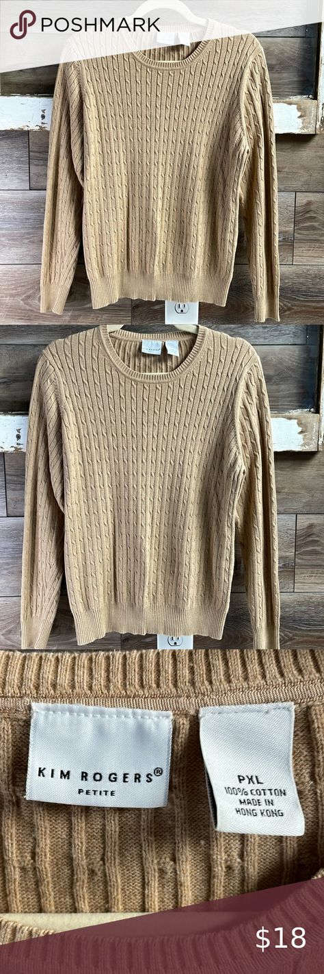 Kim Rogers Petite Ladies Tan Pullover Sweater, Size PXL Kim Rogers, Pullover Sweater, Pullover Sweaters, Scoop Neck, Long Sleeves, Outfit Inspo, Long Sleeve, Plus Fashion, Fashion Tips