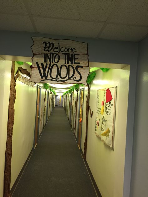 Into the Woods floor theme - RA                                                                                                                                                     More Ra Hall Themes Floors, College Floor Themes, Floor Themes Residence Hall, Dorm Hall Decorations, Dorm Floor Themes Resident Assistant, Dorm Floor Themes, Ra Decorations Hallways, Ra Floor Themes Ideas, Ra Themes Floors