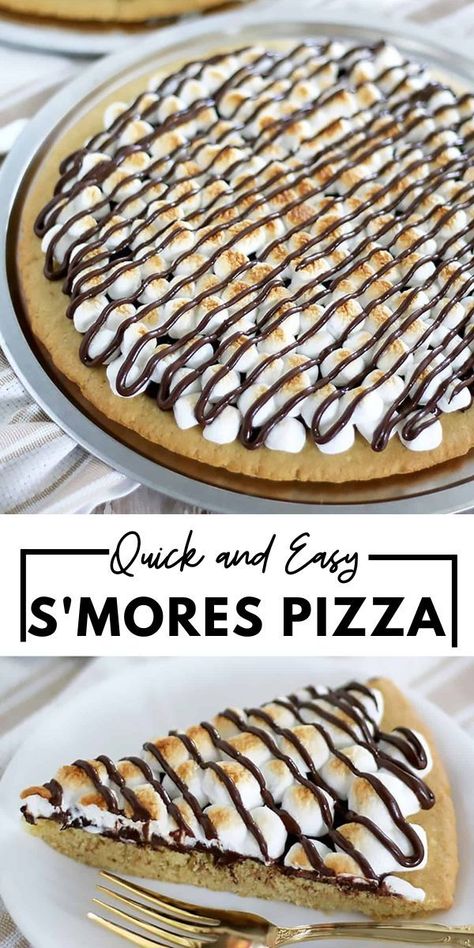 This S’mores Dessert Pizza is everything you love about s’mores without the need for a campfire! Desert Pizza Recipes, Sugar Cookie Dessert Pizza, Smores Pizza Recipe, Dessert Pizza Recipe Easy, Sugar Cookie Pizza, Melted Chocolate Chips, Dessert Pizza Recipes, Desserts With Chocolate Chips, Smores Dessert