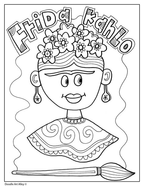 Hispanic Heritage Month - Classroom Doodles Hispanic Heritage Month Crafts Toddlers, Hispanic Heritage Month Free Printables, Frida Kahlo Preschool Activities, Frida Kahlo Coloring Page, Hispanic Heritage Month Coloring Pages, Hispanic Heritage Month Kindergarten, Hispanic Heritage Month Crafts Preschool, Frida Kahlo Crafts, Hispanic Heritage Month Art