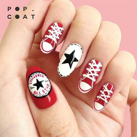 50+ Hot Sporty Nails for Gym Workouts | NAILSPIRATION Bodybuilding Nails, Gym Nails Designs, Nail Doodles Art Designs, Converse Nail Art, Sneaker Nails, Converse Nails, Nail Polish Style, Nail Pen, Home Nail Salon