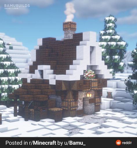 Minecraft Snow Castle Ideas, Snow Village House Minecraft, Snow Biome Base Minecraft, Minecraft Snow Cabin Ideas, Mincraft Idea Houses In Snow, Snow House Minecraft Ideas, Snow Build Minecraft, Winter Town Minecraft, Minecraft Snowy Tundra Builds