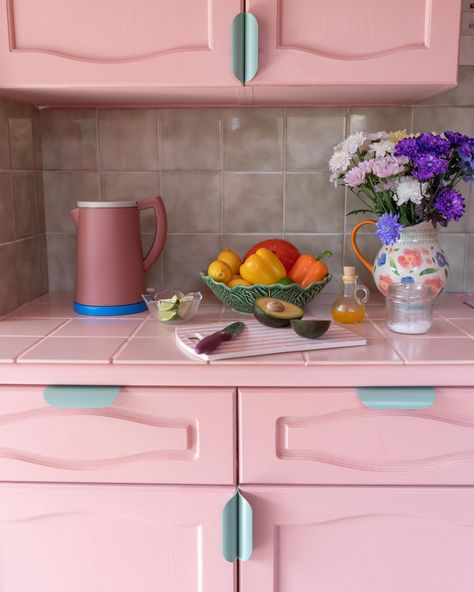 We're obsessed with @lindsey_isla pastel pink home 💗 #barbiehome #dopaminedecor #myrealhome #homesofinstagram Pink Kitchen Ideas, Pink Kitchens, Purple Bathroom, Real Homes, Pink Kitchen, Barbie House, Perfect Pink, Summer Crafts, The Two