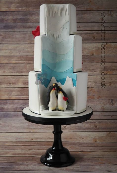 Fatcakes Penguin Wedding Cake, Penguin Wedding, Penguin Cakes, Xmas Cake, Winter Cake, Food Displays, Fondant Figures, Cake Gallery, Unique Cakes