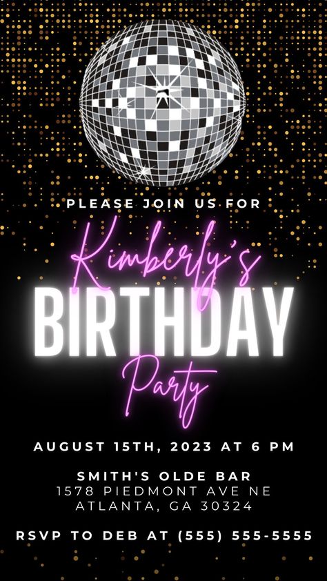 Disco Party Invitations Printable Free, 70s Disco Invitation, Disco Ball Party Invitation, Disco Theme Party Invitations, Invitation Disco Party Birthday, Disco Birthday Party Invitations, Disco Theme Invitations, Gala Themed Birthday Party, Digital Birthday Invitations Design