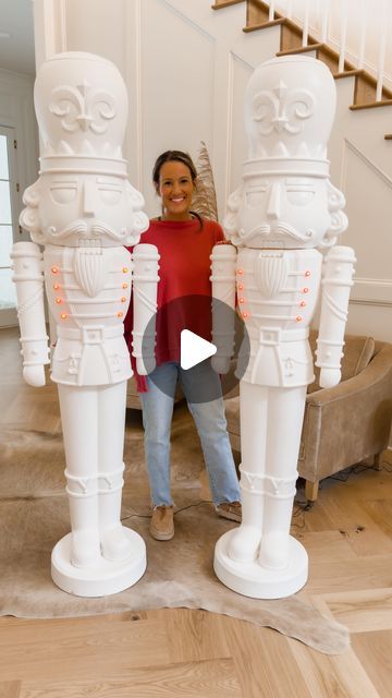 Ashley Savage | Creator | Atlanta, GA on Instagram: "The viral 6ft nutcrackers keep going in and out of stock so I figured I would just leave this video here for yall! Comment SHOP and I will send you the details to these nutcrackers so you can check and see if your local store has them in stock plus I’ll send you a few other oversized nutcrackers that are in stock! Stay tuned for part 2 where I share how I give these a glow up!  • • • #nutcrackers #diynutcracker #diychristmas #christmasdecor #christmasiscoming #christmasdiy #christmastree #holidaydecor #holidaydecorating #nutcraker #christmasdecorating #christmas" Walmart Nutcracker Makeover, Walmart Nutcracker, Giant Nutcracker, Nutcracker Christmas Decor, Diy Nutcracker, Christmas Stairs, Nutcracker Figures, Joann Fabrics, Nutcracker Christmas