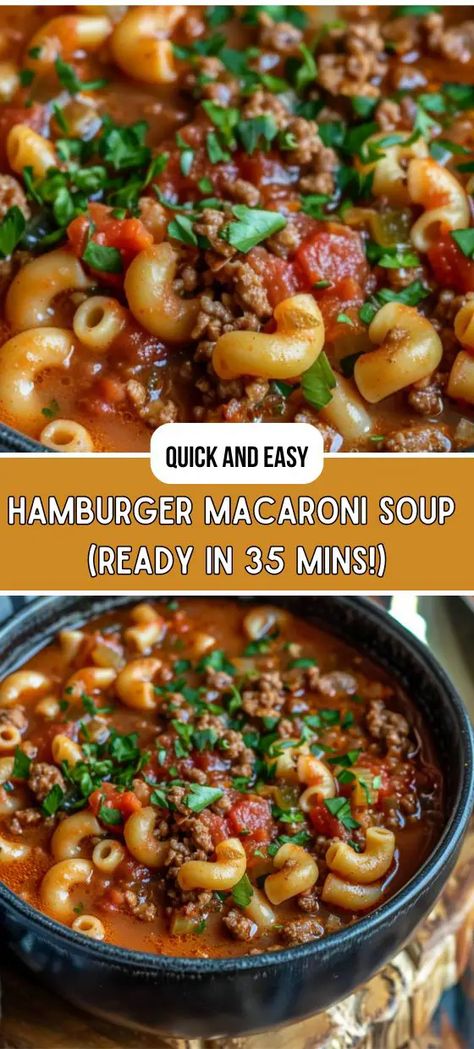 Hamburger Macaroni Soup Recipe (Ready in 35 Mins!) Hamburger Macaroni Soup, Hamburger Macaroni, Macaroni Soup Recipes, Beef Macaroni, Ground Turkey Soup, Quick Soup Recipes, Macaroni Soup, Turkey Soup Recipe, Beef Soup Recipes