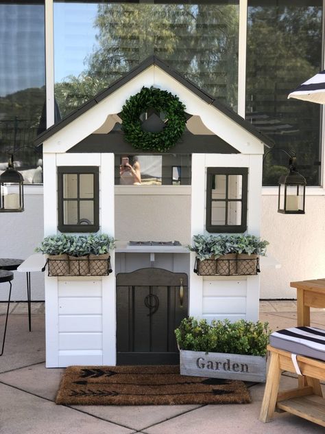 Backyard Discovery Playhouse Makeover, Playhouse Renovation, Kids Outdoor Playhouse, Dream Home Aesthetic, Diy Playhouse Makeover, Modern Wall Clock Design, Wall Clock Design Ideas, Playhouse Makeover, Playhouse Ideas