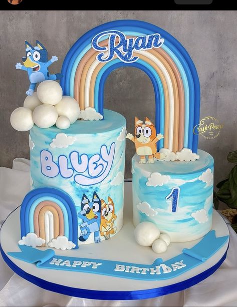 Bluey Birthday Photoshoot, Bluey Cakes For Boys, Blue And Bingo Cake, Bluey Smash Cake Boys, Bluey Theme Cake, Bluey 2nd Birthday Cake, Bluey 1st Birthday Cake, Bluey Cake Ideas Birthday Boy, Bluey Birthday Cake For Boys