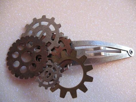 Steampunk Hair, Steampunk Hairstyles, Steampunk Party, Steampunk Items, Steampunk Halloween, Metal Hair Clip, Steampunk Crafts, Steam Punk Jewelry, Steampunk Wedding