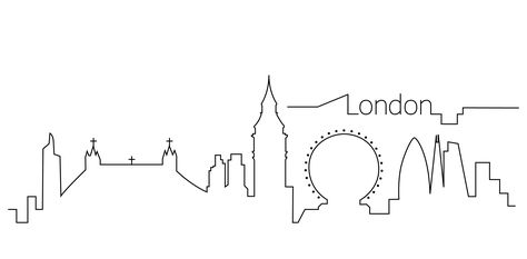 Nice city skyline outline illustration of London, United Kingdom with buildings and famous landmarks. Suitable for travel, city related designs and more  Design available for commercial and promotional use, great for logos, business cards, presentations, motion graphics and more! London Skyline Tattoo, Skyline Embroidery, London Skyline Silhouette, London City Skyline, City Outline, Skyline Tattoo, Skyline Drawing, London Drawing, London Cityscape