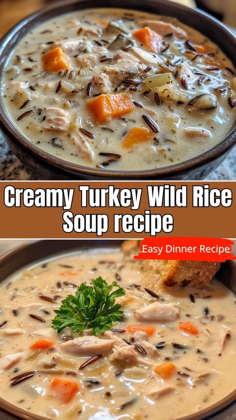 Leftover Turkey Wild Rice Soup, Turkey And Wild Rice Soup Crockpot, Cream Of Turkey And Wild Rice Soup, Creamy Turkey And Rice Soup, Ground Turkey Rice Soup, Turkey Wild Rice Soup Recipes, Wild Rice Turkey Soup, Creamy Turkey And Wild Rice Soup, Cozy Autumn Wild Rice Soup