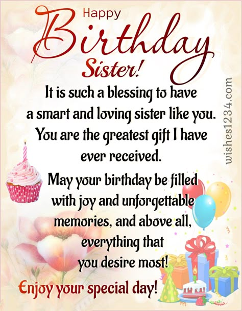 80+ Happy Birthday Sister Messages, Wishes, and Quotes Happy 60th Birthday Sister Quotes, Verses For Sister Birthday Cards, Birthday Greetings For A Sister, Birthday Wishes For Friend Like Sister, Birthday Prayers For Sister, Happy Birthday To My Sister Wishes, Happy Birthday To Sister Wishes, Happy Birthday My Sister Quotes, Happy Birthday To My Little Sister