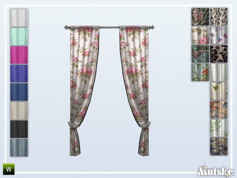 Sims 4 Cc Curtains Medium Wall, Curtain Sims 4 Cc, Sims 4 Curtains Cc, Window Planters, Pink Curtains, Boho Curtains, Floral Curtains, Media Wall, Sims 4 Build