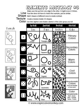 ART LESSON: ELEMENTS ABSTRACTS - TeachersPayTeachers.com Dice Drawing, Dice Art, Abstract Art Lesson, Art Sub Lessons, The Elements Of Art, Art Sub Plans, Classe D'art, Art Handouts, Art Games