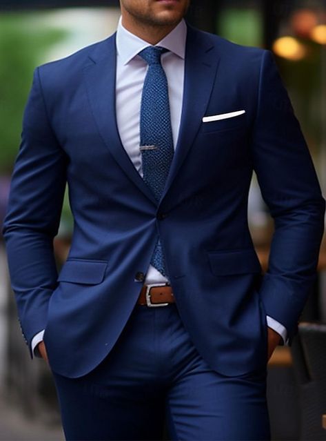 Men In Tuxedos Classy, Blue Groomsmen Suits Color Schemes, Navy Grooms Suit, Navy Blue Groomsmen Suits, Blue Wedding Suits, Business Plus Size, Navy Blue Groomsmen, Groom Suit Navy, Blue Groomsmen Suits