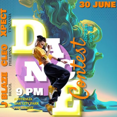 dance competition flyer Dance Contest Poster, Dance Competition Poster, Dance Template, Poster Dance, Contest Poster, Template Facebook, Dance Contest, Instagram Template Free, Ig Templates