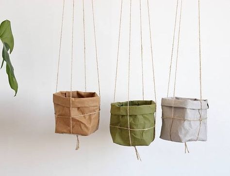 Macramé Planters with Paper Pot Covers Planter Macrame, Wall Plant Holder, Gift For Plant Lover, Planter Wall, Hanging Wall Planters, Hanging Terrarium, Macrame Planter, Paper Pot, Washable Paper Bag