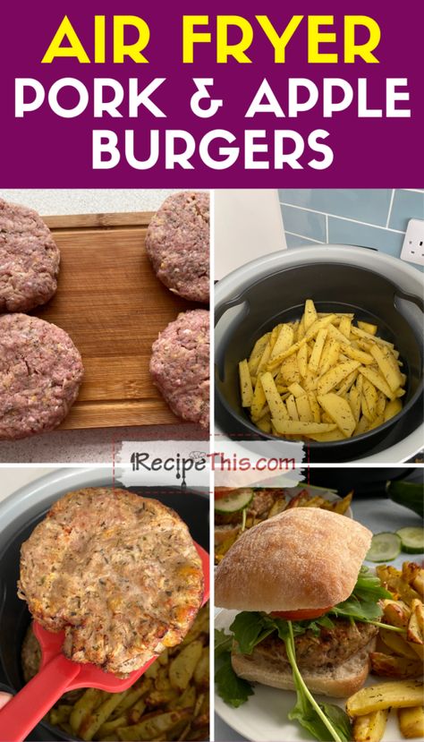 Air Fryer Pork & Apple Burgers Recipe Using Ground Pork, Pork And Apple Burgers, Pork Burgers Recipes, Pork Apple, Homemade Burger Recipe, Recipes Using Pork, Just Ingredients, New Air Fryer Recipes, Air Fryer Pork