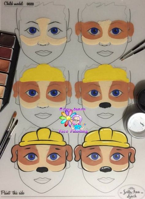 Rubble Paw Patrol Face Paint, Face Paint Step By Step Easy, Paw Patrol Face Paint Easy, Easy Face Painting Designs Step By Step, Face Painting Inspiration, Face Painting Step By Step, Step By Step Face Painting, Face Paint Step By Step, Paw Patrol Face Paint