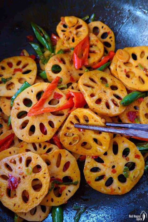 Lotus Root Stir Fry, Lotus Root Recipes, Fried Lotus Root, Sichuan Recipes, Lotus Root Recipe, Bbq Night, Authentic Chinese Recipes, Spicy Seasoning, Asian Vegetables