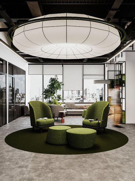 Unique Office Spaces, Commercial Office Design, Lounge Space, Cabinet Medical, Office Lobby, Office Space Design, Showroom Interior Design, Office Lounge, Green Furniture