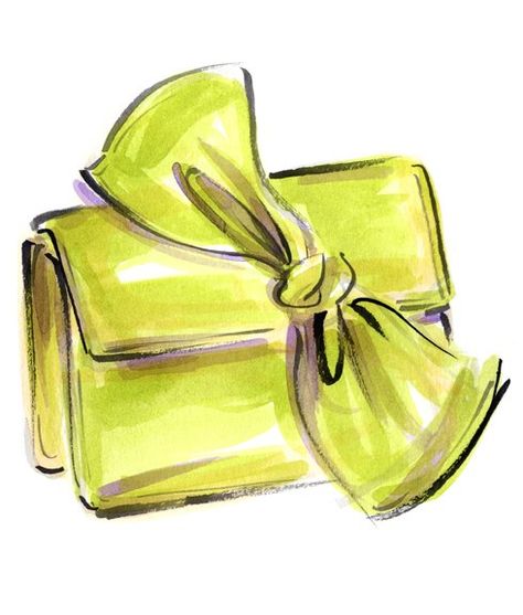 Chartreuse Satin Clutch Fashion Illustration Face, Bag Illustration, Fashion Accessories Illustration, Mode Kimono, Drawing Bag, Satin Clutch, Fashion Sketchbook, Fashion Illustration Sketches, Beauty Illustration