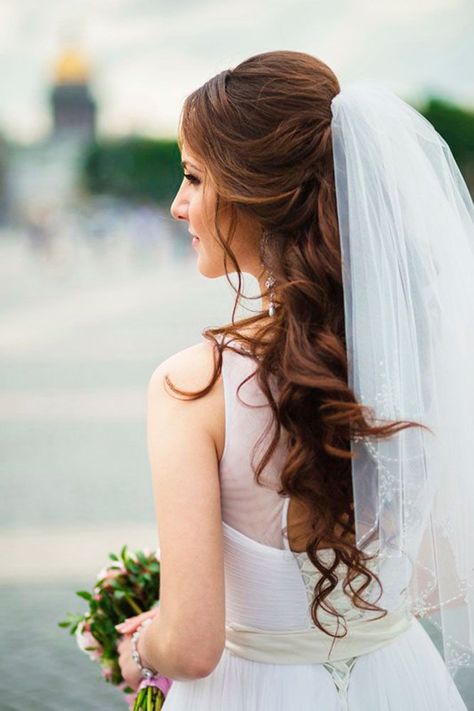 42 Wedding Hairstyles With Veil Wedding veil is an undisputed symbol of every bride. There are so many ways to wear it. We have collected best wedding hairstyles with veil that you will love. See more: https://www.weddingforward.com/wedding-hairstyles-with-veil/ #wedding #bride #weddingforward #bridalhair #weddinghairstyleswithveil Veil Hair Down, Make Up Sposa, Bridal Hair Veil, Romantic Hairstyles, Elegant Wedding Hair, Wedding Hairstyles With Veil, Best Wedding Hairstyles, Stella York, Veil Hairstyles