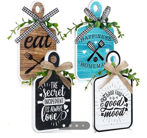 Rustic Wooden Kitchen, Kitchen Wall Art Diy, Wooden Kitchen Signs, Farmhouse Tiered Tray Decor, Eat Sign, Farmhouse Tiered Tray, Kitchen Dining Living Room, Happiness Is Homemade, Kitchen Dining Living