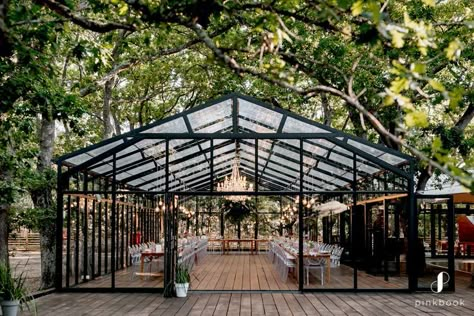 Enchanted Forest Wedding at Die Woud | Pink Book Wedding Dancing Props, Indoor Outdoor Wedding Venues, Wedding Venue Building Plans, Green House Wedding Venues, Wedding Venue Ideas Outdoor, Forest Wedding Ideas, Glasshouse Wedding, Greenhouse Venue, Outdoor Restaurant Design