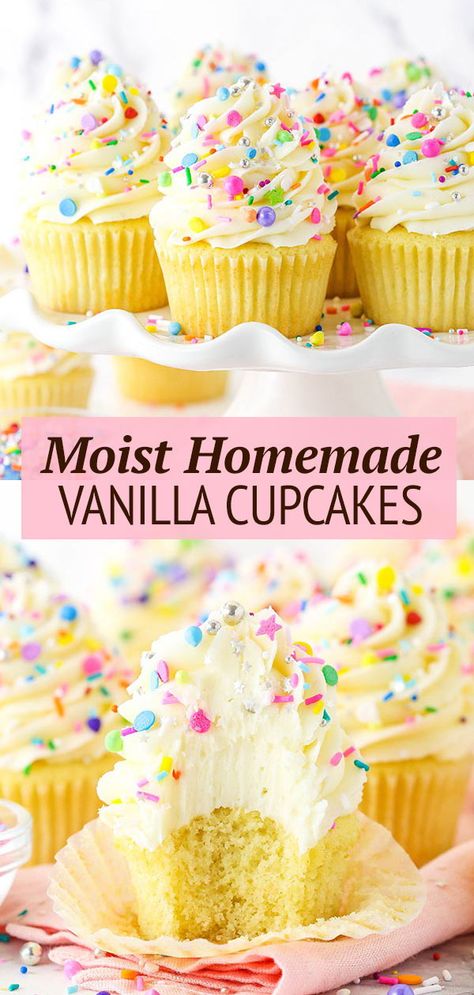 Easy Vanilla Cupcake Recipe, Mm Cupcakes, Homemade Vanilla Cupcakes, Homemade Cupcake Recipes, Easy Vanilla Cupcakes, Bolo Chiffon, Moist Vanilla Cupcakes, Cupcake Recipes From Scratch, Delicious Cupcakes Recipes