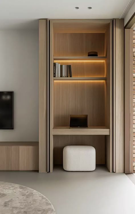 Project CD | kristoffcuppens Desk Nook, Japandi Interior, 아파트 인테리어, Built In Desk, Closet Design, Home Office Design, Contemporary Living, My New Room, House Inspo