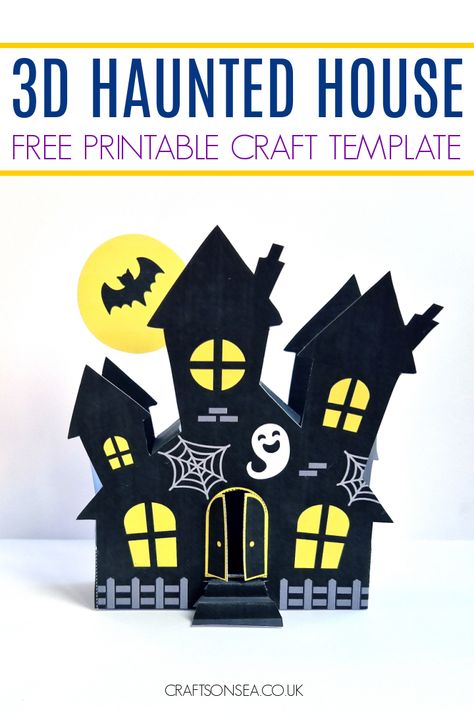 3d Haunted House Craft, Haunted House Handprint Craft, Haunted House Templates Free Printable, Haunted House Free Printable, Build A Haunted House Craft, Haunted House Svg Free, Diy Haunted House Craft, Halloween Diy Paper Crafts, Haunted House Paper Craft