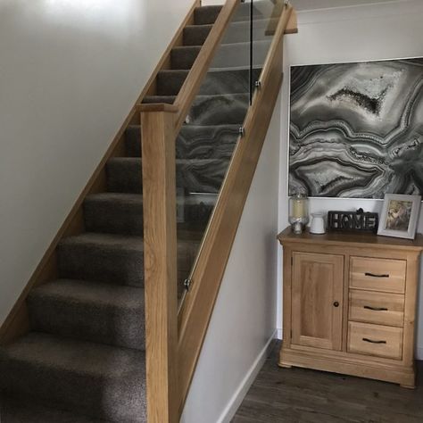 Case Study: A Staircase renovation with a Clamped Glass Balustrade Glass Bannister, Bannister Ideas, Stairway Storage, Staircase Renovation, Oak Staircase, Bespoke Staircases, Oak Framed Buildings, Stairs Design Interior, Oak Stairs