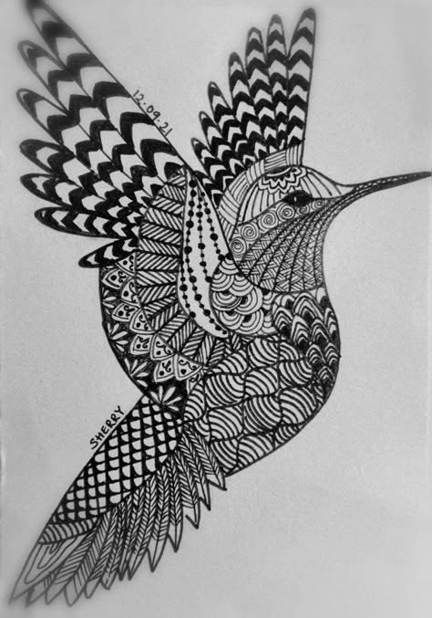 Beautiful hummingbird zentangle Zen Tangle Animals, Zentangle Animals Easy, Bird Zentangle Art, Birds Mandala Art, Bird Zentangle, Zentangle Birds, Hummingbird Zentangle, Mandala Bird, Zentangle Animals Art