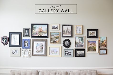 travel gallery wall Travel Photos Display, Travel Gallery Wall, Diy Gallery Wall, Display Family Photos, Frames Wall, Vinyl Collection, Living Modern, Gallery Walls, Photo Display