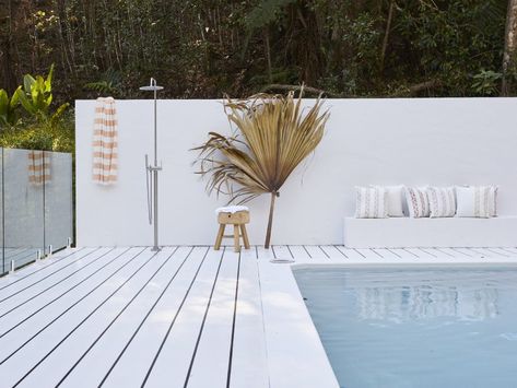 Hardie Deck Around Pool, James Hardie Decking, Hardie Deck, Hampton Backyard, Hamptons Pool, Glass Cottage, Modern Hamptons, Outdoor Pool Area, Pools Backyard Inground