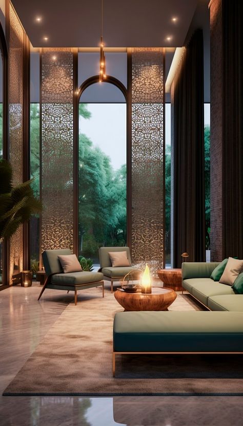 Persian Green Villa by Delnia Yousefi|Visualization Indian Villa Interior Design, Traditional Living Room Decor Ideas Interior Design, Persian House Design, Hotel Outdoor Design, Persian House Interior, Iranian Interior Design, Persian Elements, Persian Interior Design, Design Bedroom Aesthetic