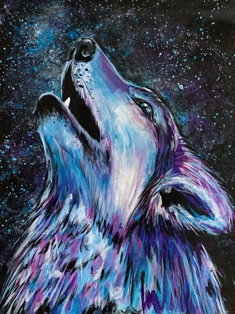 A Midnight Woodland Wolf experience project by Yaymaker Wolves Painting Acrylic, Wolf Canvas Painting, Starfish Painting, Wolf Painting, Acrylic Painting Ideas, Wolf Canvas, Paint Nite, Canvas Painting Diy, Paint And Sip