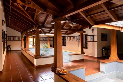 | Residential (Title) Thotti Mane, Rainy House, Manduva House, Entrance Courtyard, Kerala Traditional House, Front Verandah, Wooden Pillars, Kerala House, House Interior Design Styles