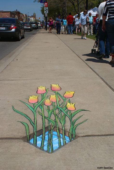 Chalk Art Quotes, Street Chalk Art, Illusion Kunst, Fun Chalk Art, David Zinn, Pavement Art, 3d Chalk Art, Side Walk, Arte Indie