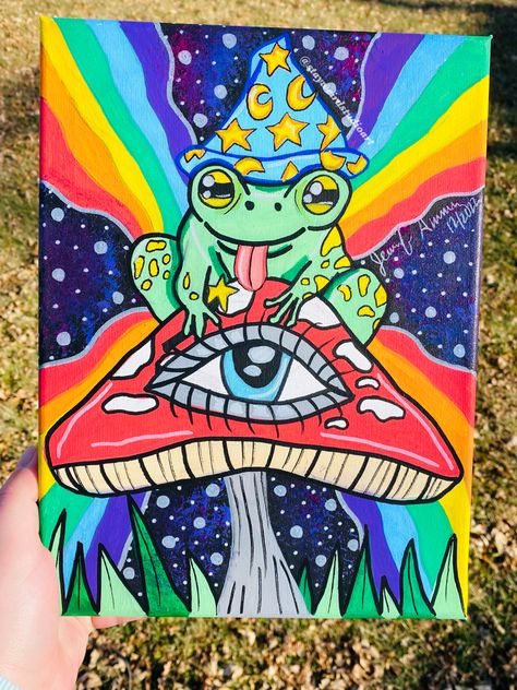 Painting Trippy, Frog Wizard, Beginners Watercolor, What To Paint, Painting On Canvas For Beginners, Kitty Painting, Canvas Flowers, Arte Doodle, Trippy Drawings