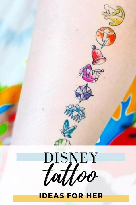 Disney Remembrance Tattoo, Family Disney Tattoo Ideas, Disney Tattoos Meaningful, Disney Meaningful Tattoos, Its A Small World Tattoos, Dopey Challenge Tattoo Ideas, Disney Princess Symbols Tattoo, Disney Collar Bone Tattoo, Disney Mashup Tattoos